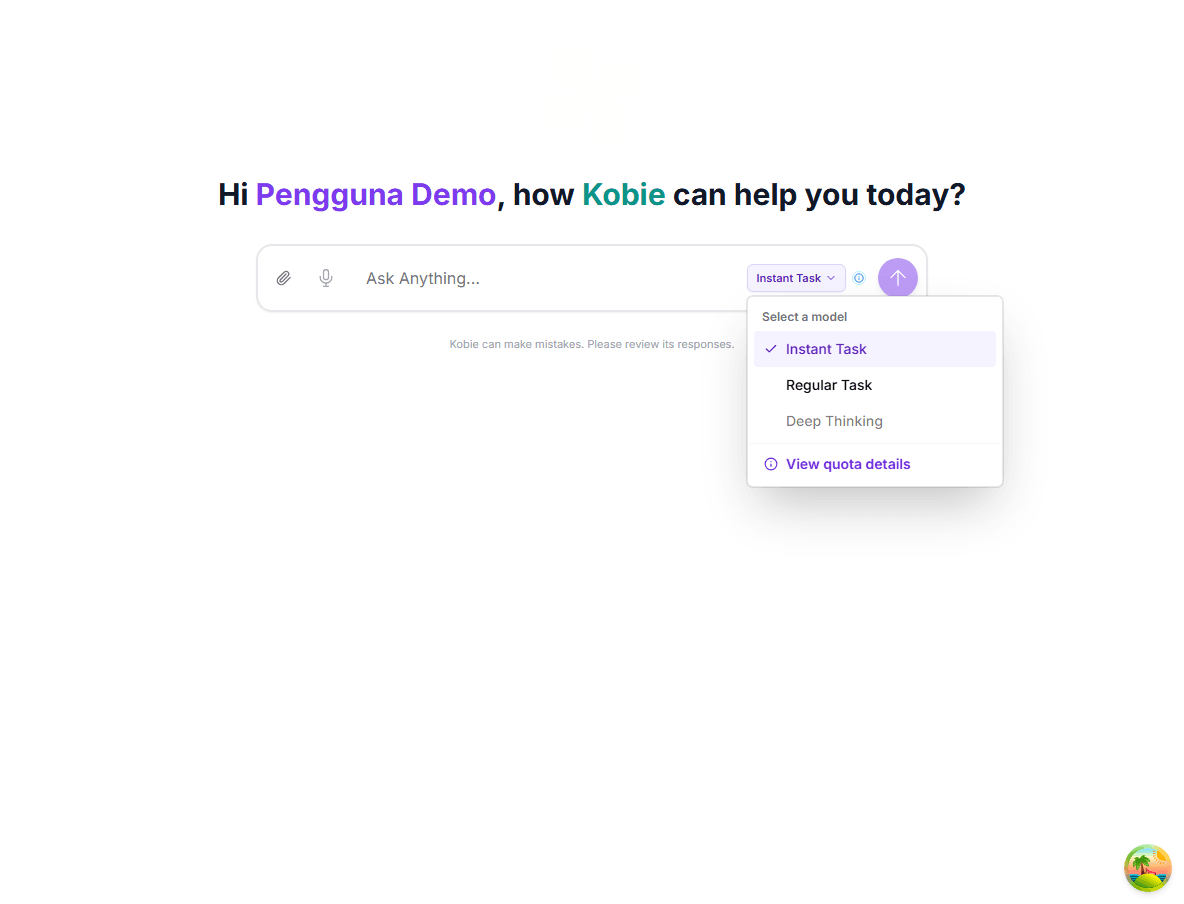 Kobie task mode picker showing available and temporarily unavailable modes